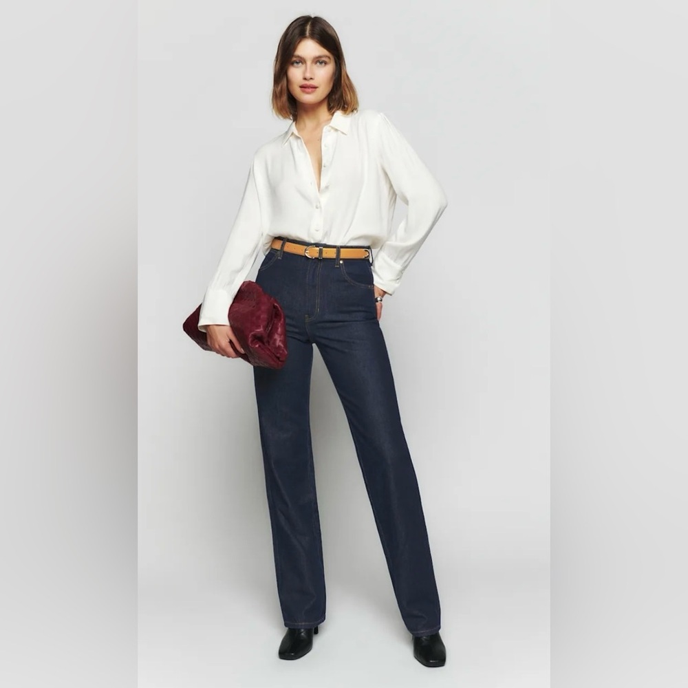 New! Reformation Cowboy High Rise Straight Long Jeans Dark Blue Denim 🤠 size 29 - Picture 10 of 16